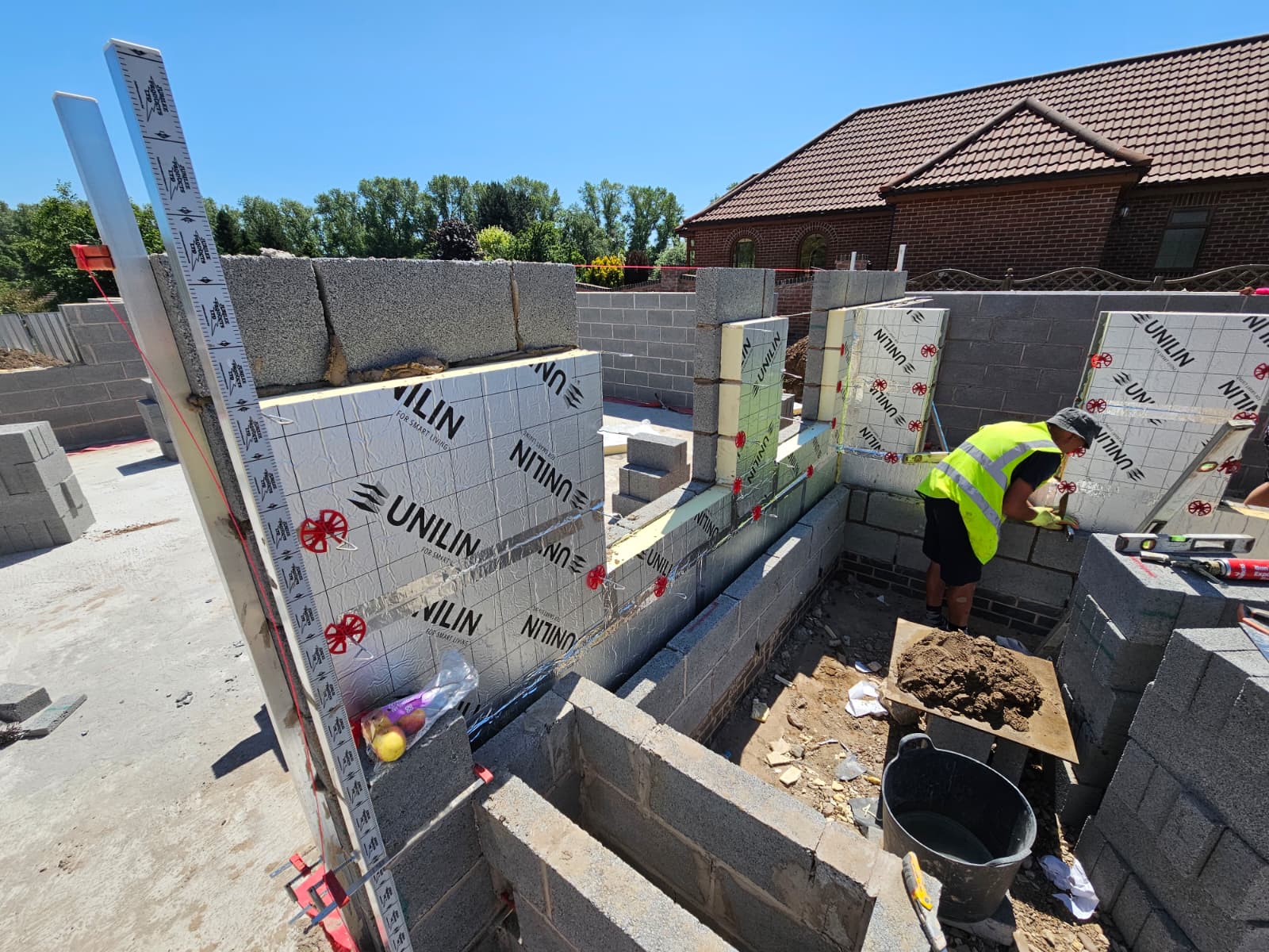 Blockwork and insulation stage of new build
